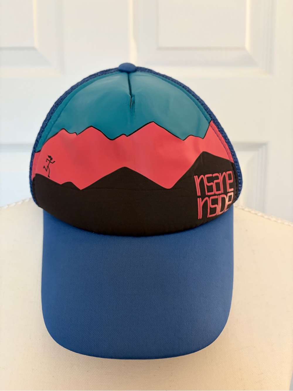 Kids' Blue & Teal Trucker Hat with Pink Mountain Graphic
